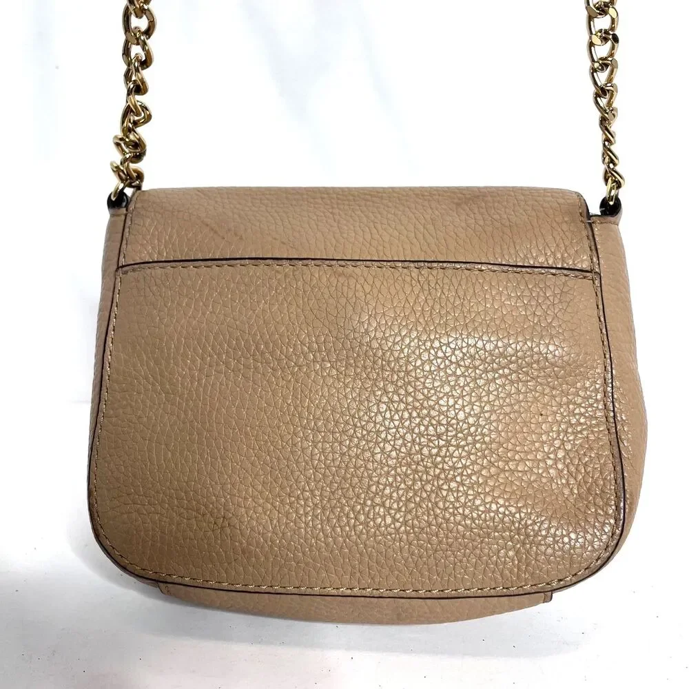 Michael Kors Small Fulton Tan & Gold Pebbled Leather Crossbody
